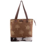 Topiary Tote Bag by Sixtease Bags is made of Up-Cycled Canvas and Leather. Brown Tote Bag.