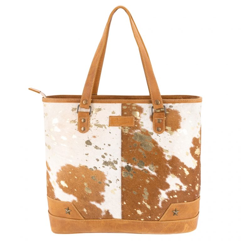 Cowhide bags online- tan/gold tote bags -Sixtease Bags